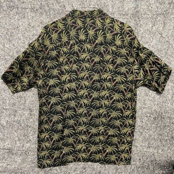 Chiamare Button Down Men XL Black Palm Trees Short Sleeve Hawaiian Tropical - Picture 9 of 9